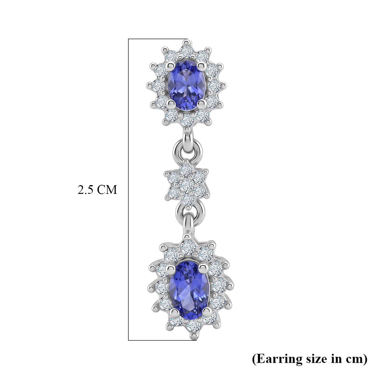 D'Joy - Tanzanite &amp; White Zircon Dangling Earring with Push Post in Rhodium Overlay Sterling Silver 1.45 Ct. V32525670 5