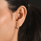 D'Joy - Natural Crimson Fire Opal & White Zircon Dangling Earring with Push Post in Yellow Gold Plated Sterling Silver_8572399_1