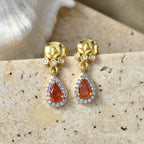 D'Joy - Natural Crimson Fire Opal & White Zircon Dangling Earring with Push Post in Yellow Gold Plated Sterling Silver_8572399_2