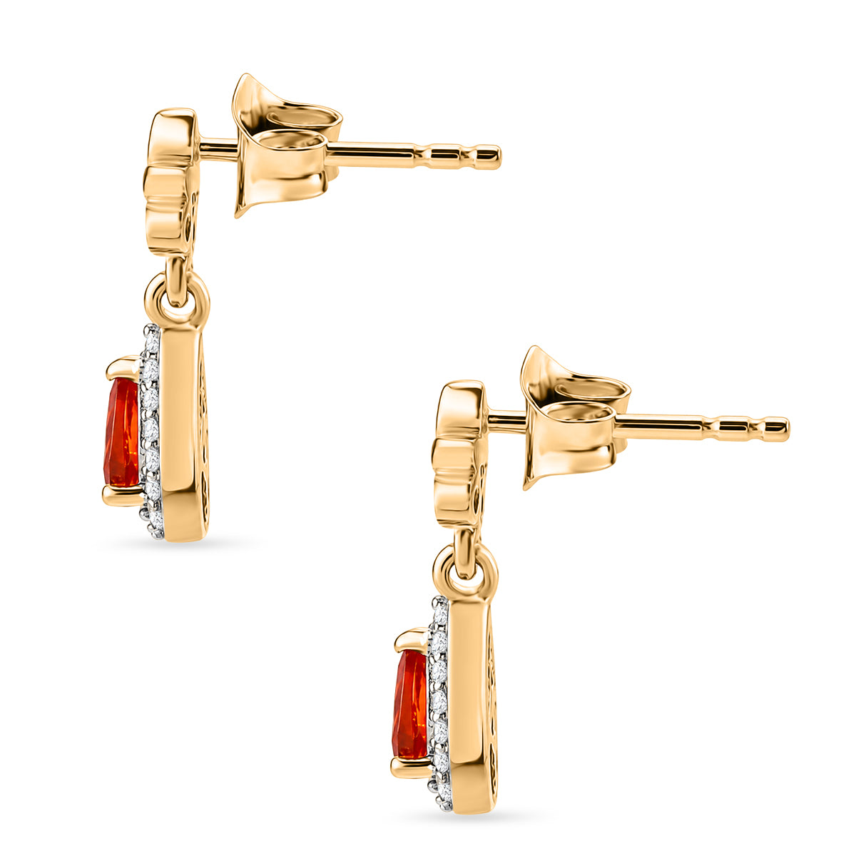 D'Joy - Natural Crimson Fire Opal &amp; White Zircon Dangling Earring with Push Post in Yellow Gold Plated Sterling Silver 8572399 4