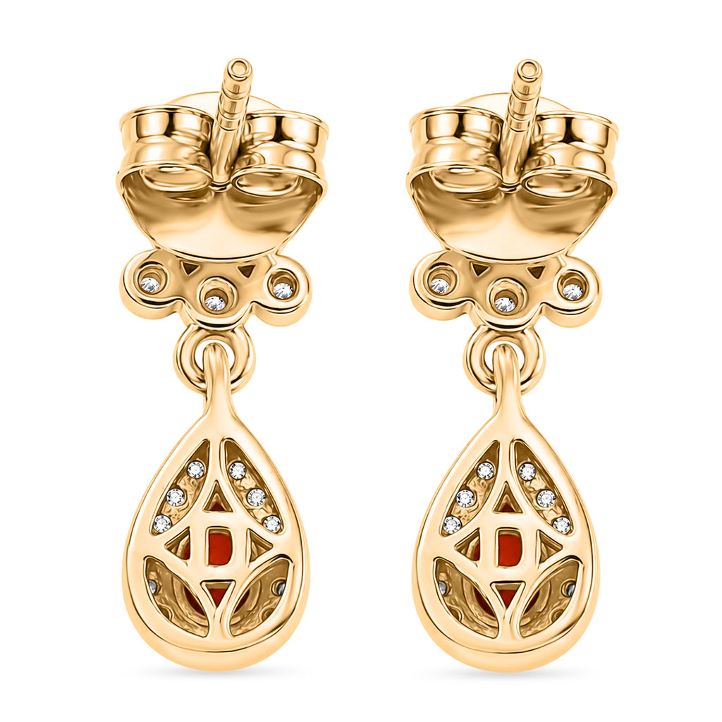 D'Joy - Natural Crimson Fire Opal & White Zircon Dangling Earring with Push Post in Yellow Gold Plated Sterling Silver_8572399_4
