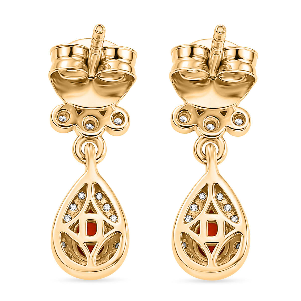 D'Joy - Natural Crimson Fire Opal &amp; White Zircon Dangling Earring with Push Post in Yellow Gold Plated Sterling Silver 8572399 5