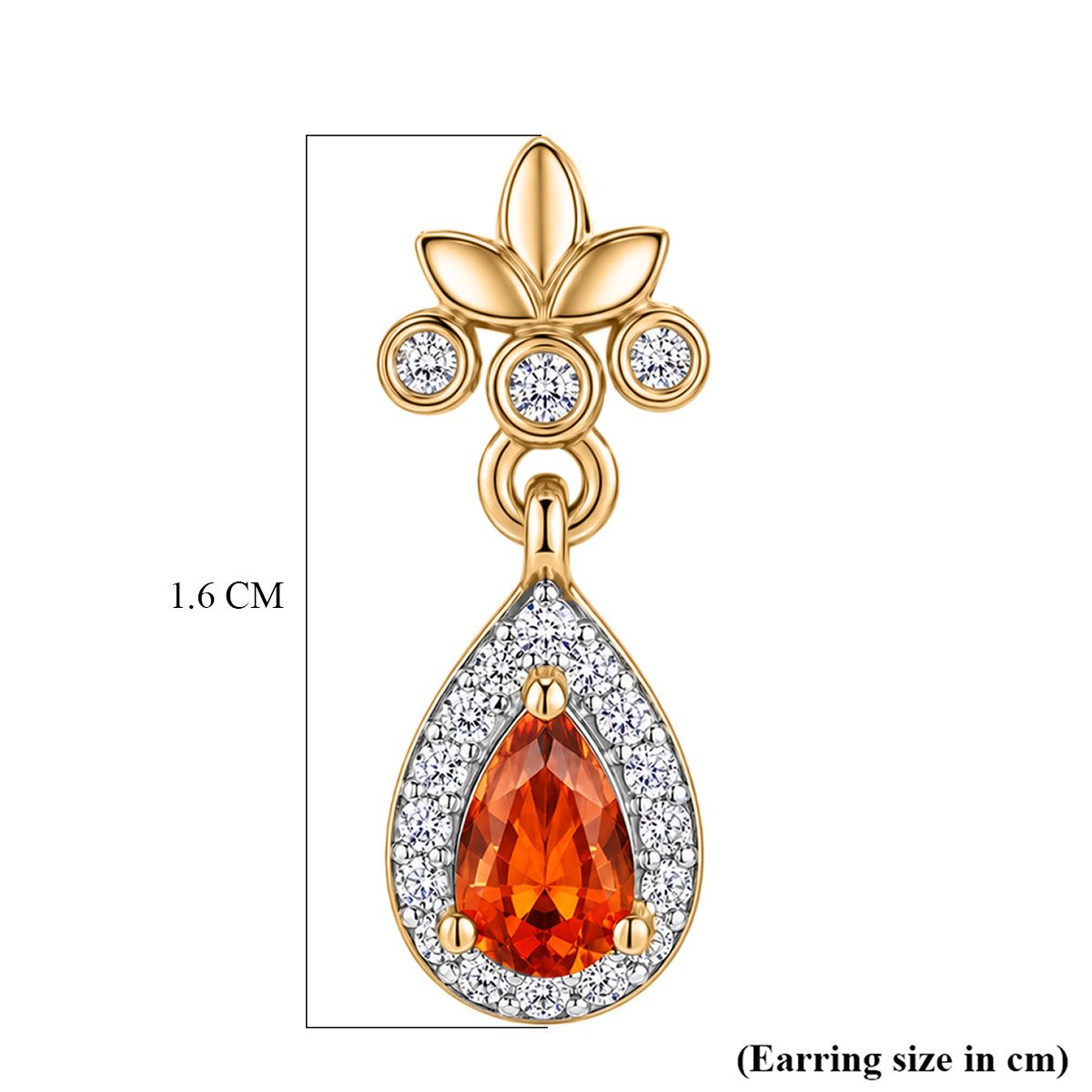 D'Joy - Natural Crimson Fire Opal &amp; White Zircon Dangling Earring with Push Post in Yellow Gold Plated Sterling Silver 8572399 6