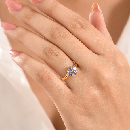 D'Joy - Tanzanite &amp; White Zircon Cluster Ring in Yellow Gold Plated Sterling Silver 8572400 2