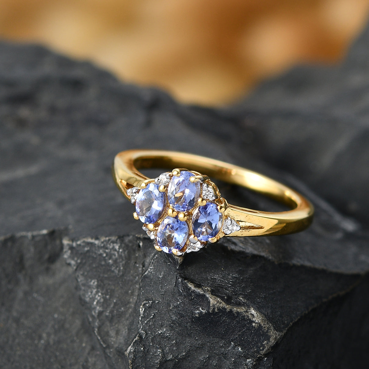 D'Joy - Tanzanite &amp; White Zircon Cluster Ring in Yellow Gold Plated Sterling Silver V32524421 3