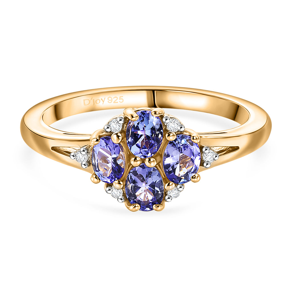 D'Joy - Tanzanite & White Zircon Cluster Ring in Yellow Gold Plated Sterling Silver_8572406