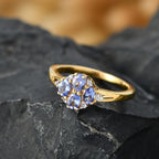 D'Joy - Tanzanite & White Zircon Cluster Ring in Yellow Gold Plated Sterling Silver_8572406_2
