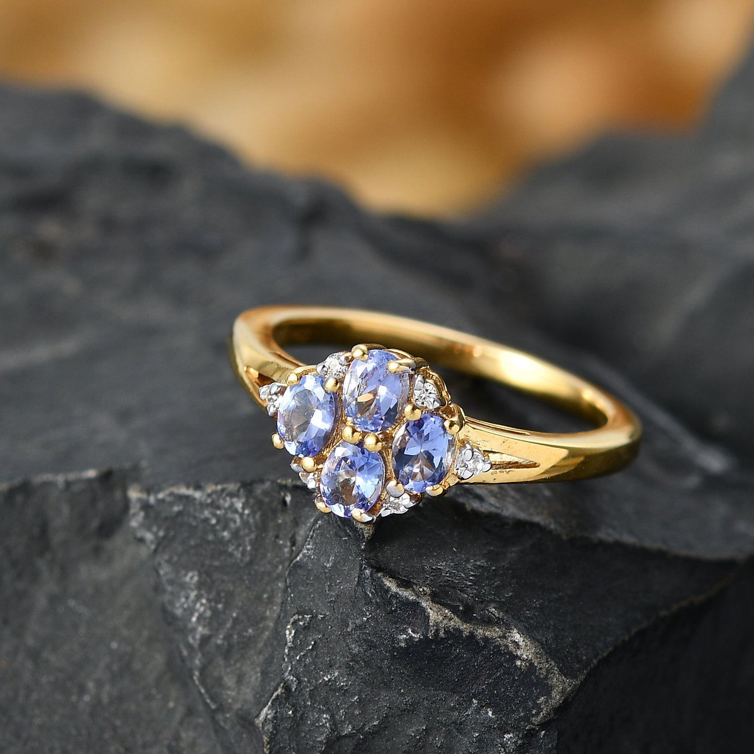 D'Joy - Tanzanite &amp; White Zircon Cluster Ring in Yellow Gold Plated Sterling Silver V32519364 3