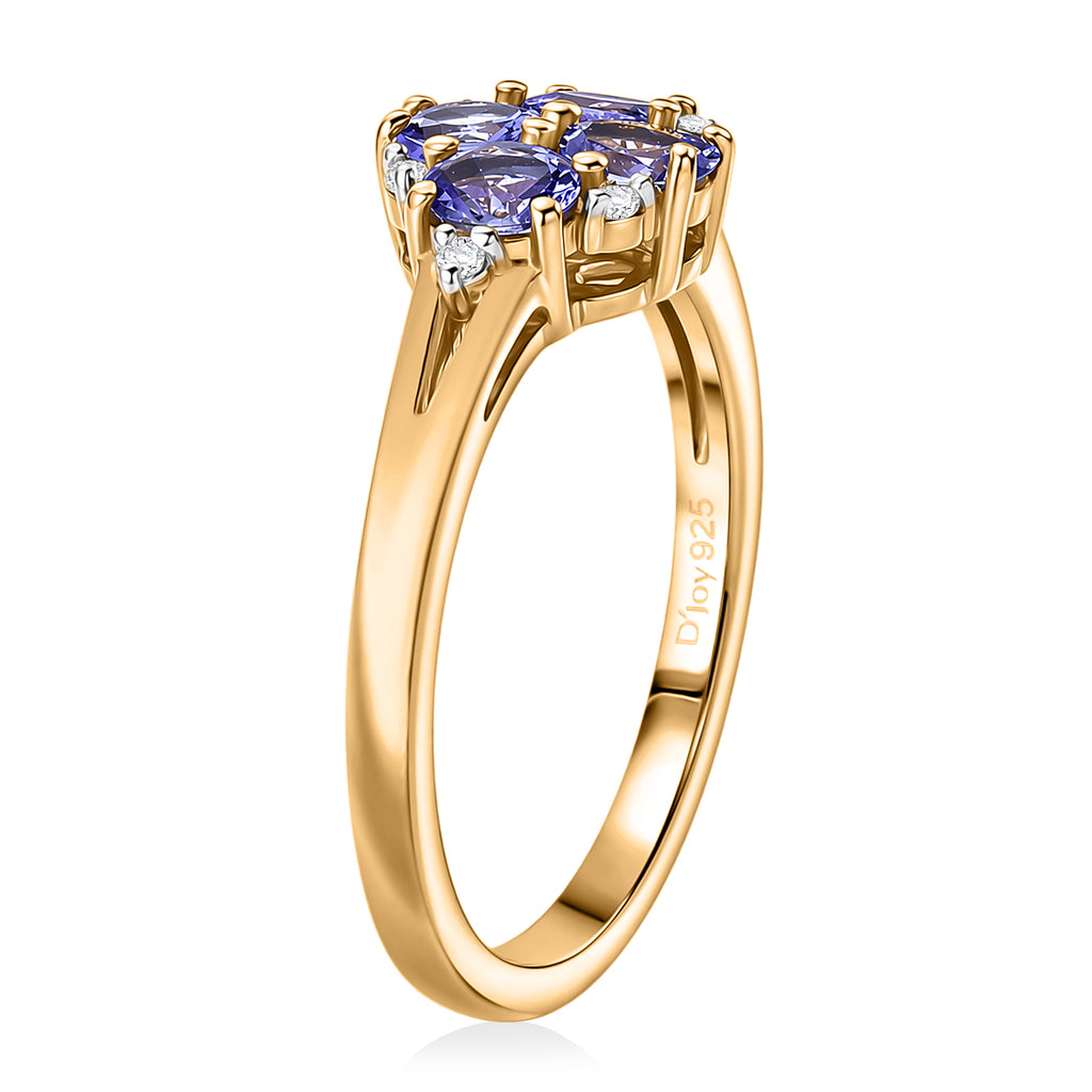 D'Joy - Tanzanite & White Zircon Cluster Ring in Yellow Gold Plated Sterling Silver_8572406_3