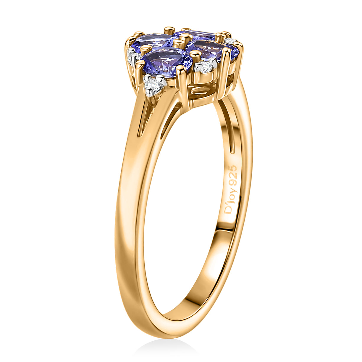 D'Joy - Tanzanite &amp; White Zircon Cluster Ring in Yellow Gold Plated Sterling Silver V32519364 4