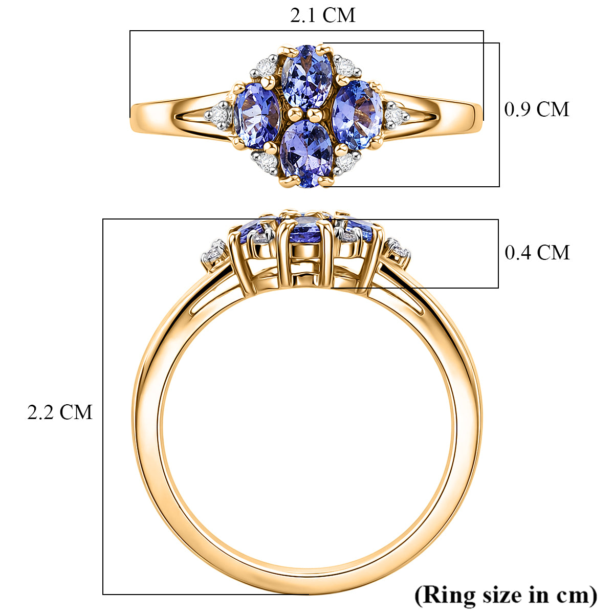 D'Joy - Tanzanite &amp; White Zircon Cluster Ring in Yellow Gold Plated Sterling Silver V32519364 6