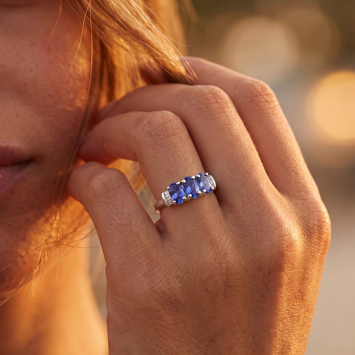 D'Joy - Tanzanite &amp; White Diamond Ring in Rhodium Overlay Sterling Silver 8572415 2