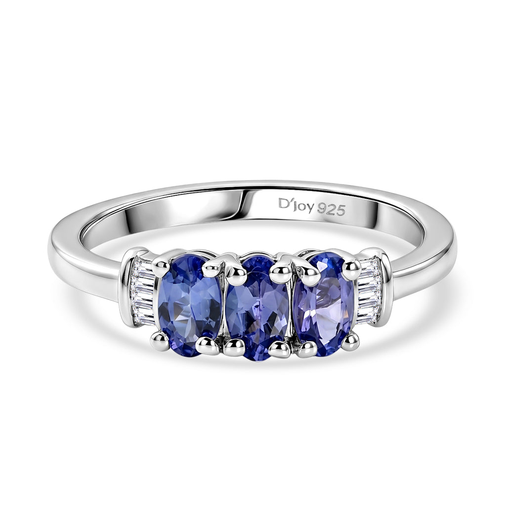 D'Joy - Tanzanite & White Diamond Ring in Rhodium Overlay Sterling Silver 0.83 Ct._8572418