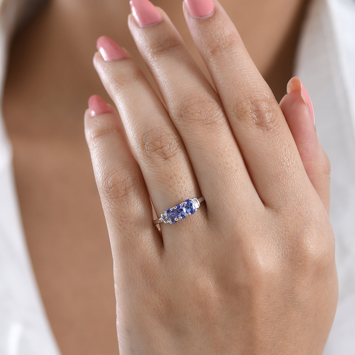 D'Joy - Tanzanite &amp; White Diamond Ring in Rhodium Overlay Sterling Silver V32611595 2