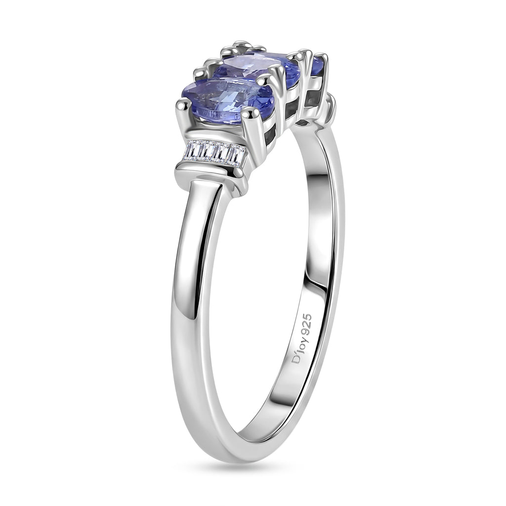 D'Joy - Tanzanite & White Diamond Ring in Rhodium Overlay Sterling Silver 0.83 Ct._8572418_3