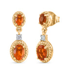 D'Joy - Natural Crimson Fire Opal & White Zircon Dangling Earring with Push Post in Yellow Gold Plated Sterling Silver 1.04 Ct._8572426