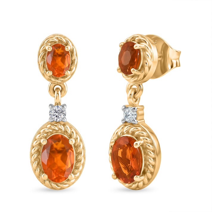 D'Joy - Natural Crimson Fire Opal &amp; White Zircon Dangling Earring with Push Post in Yellow Gold Plated Sterling Silver 1.04 Ct. 8572426 1