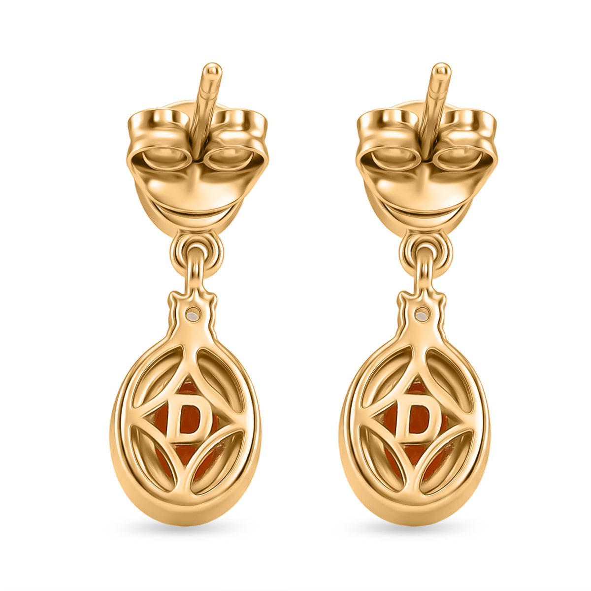 D'Joy - Natural Crimson Fire Opal &amp; White Zircon Dangling Earring with Push Post in Yellow Gold Plated Sterling Silver 1.04 Ct. 8572426 5
