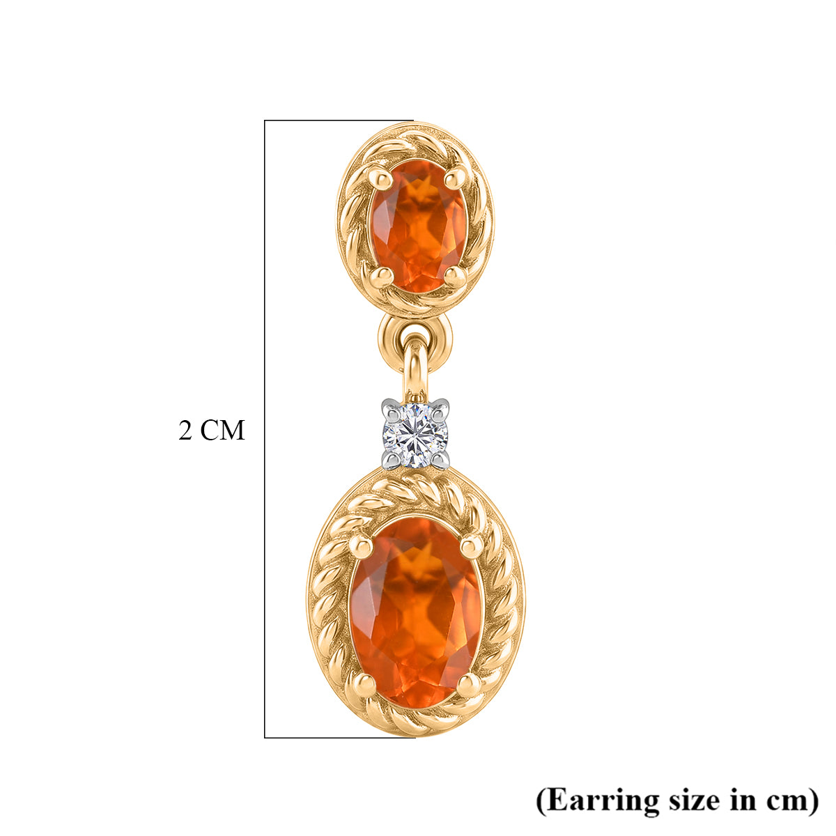 D'Joy - Natural Crimson Fire Opal &amp; White Zircon Dangling Earring with Push Post in Yellow Gold Plated Sterling Silver 1.04 Ct. 8572426 6