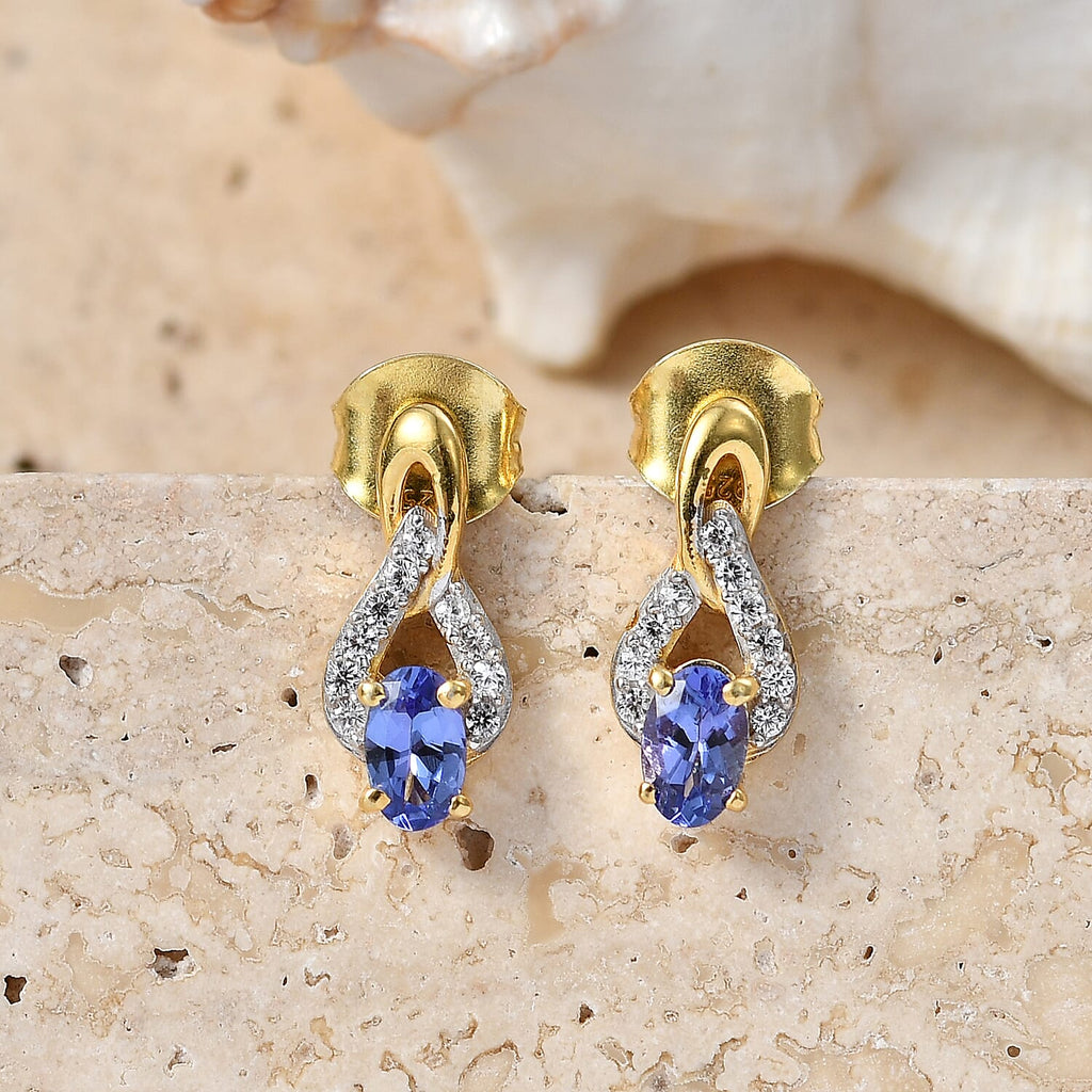 D'Joy - AAA Tanzanite & White Zircon Solitaire Stud Push Post Earring in Yellow Gold Plated Sterling Silver_8572479_2