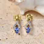 D'Joy - AAA Tanzanite & White Zircon Solitaire Stud Push Post Earring in Yellow Gold Plated Sterling Silver_8572479_2