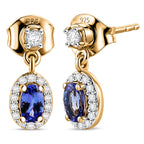 D'Joy - AAA Tanzanite & White Zircon Oval Halo Drop Earring with Push Post in Yellow Gold Plated Sterling Silver 1.00 Ct._8572710