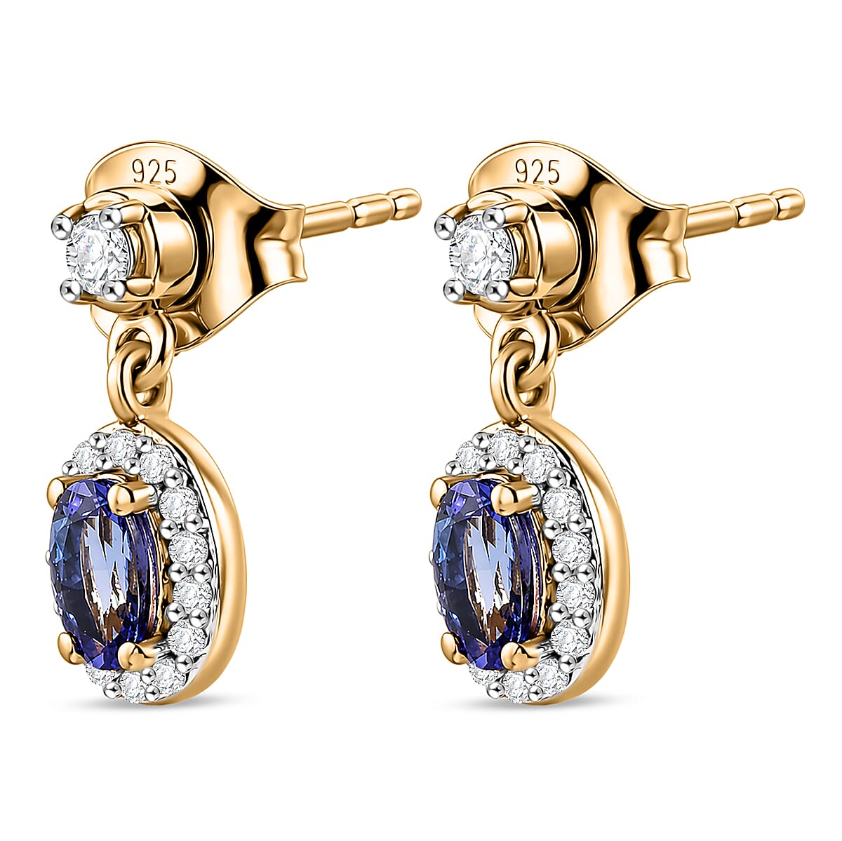 D'Joy - AAA Tanzanite &amp; White Zircon Oval Halo Drop Earring with Push Post in Yellow Gold Plated Sterling Silver 1.00 Ct. 8572710 4
