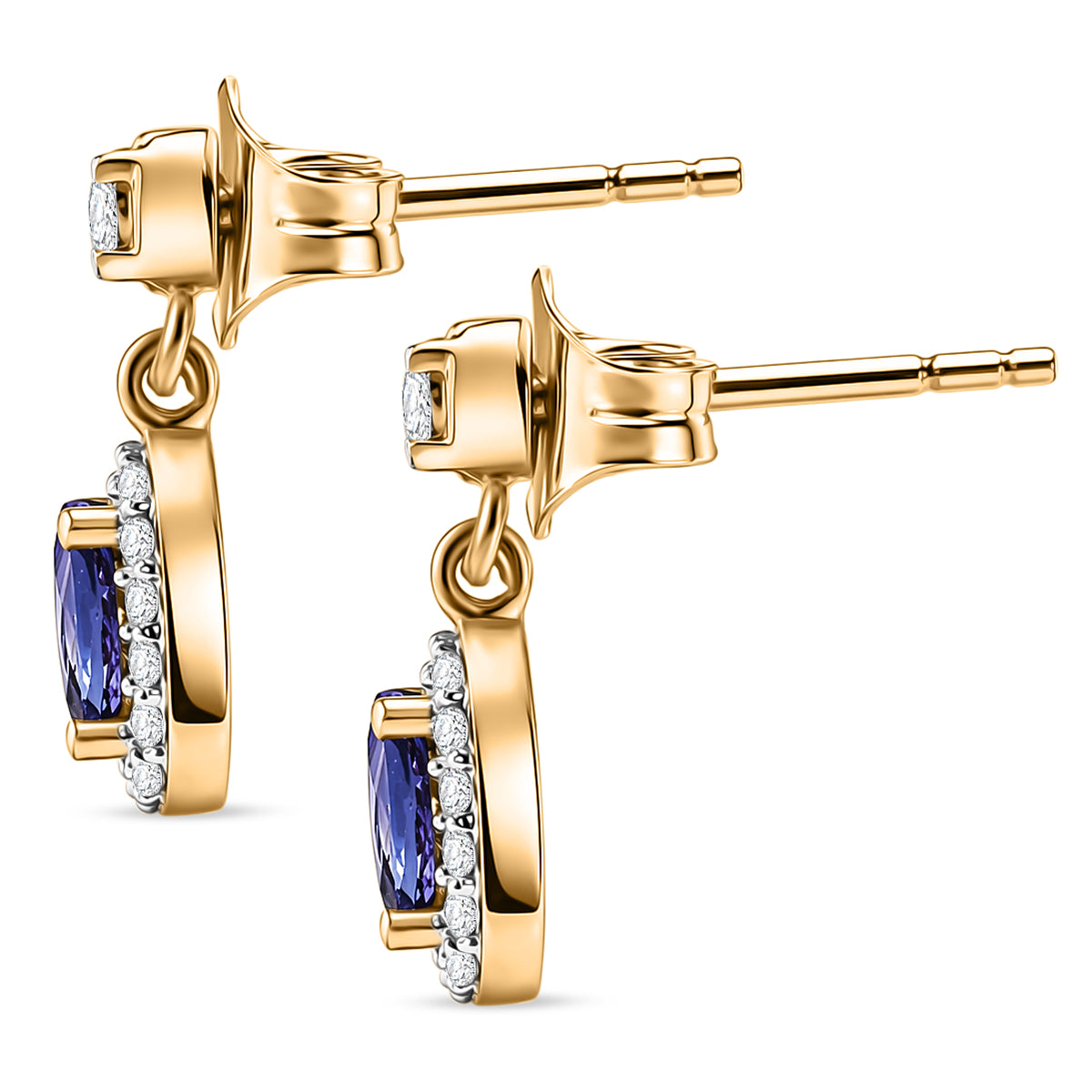 D'Joy - AAA Tanzanite &amp; White Zircon Oval Halo Drop Earring with Push Post in Yellow Gold Plated Sterling Silver 1.00 Ct. 8572710 4