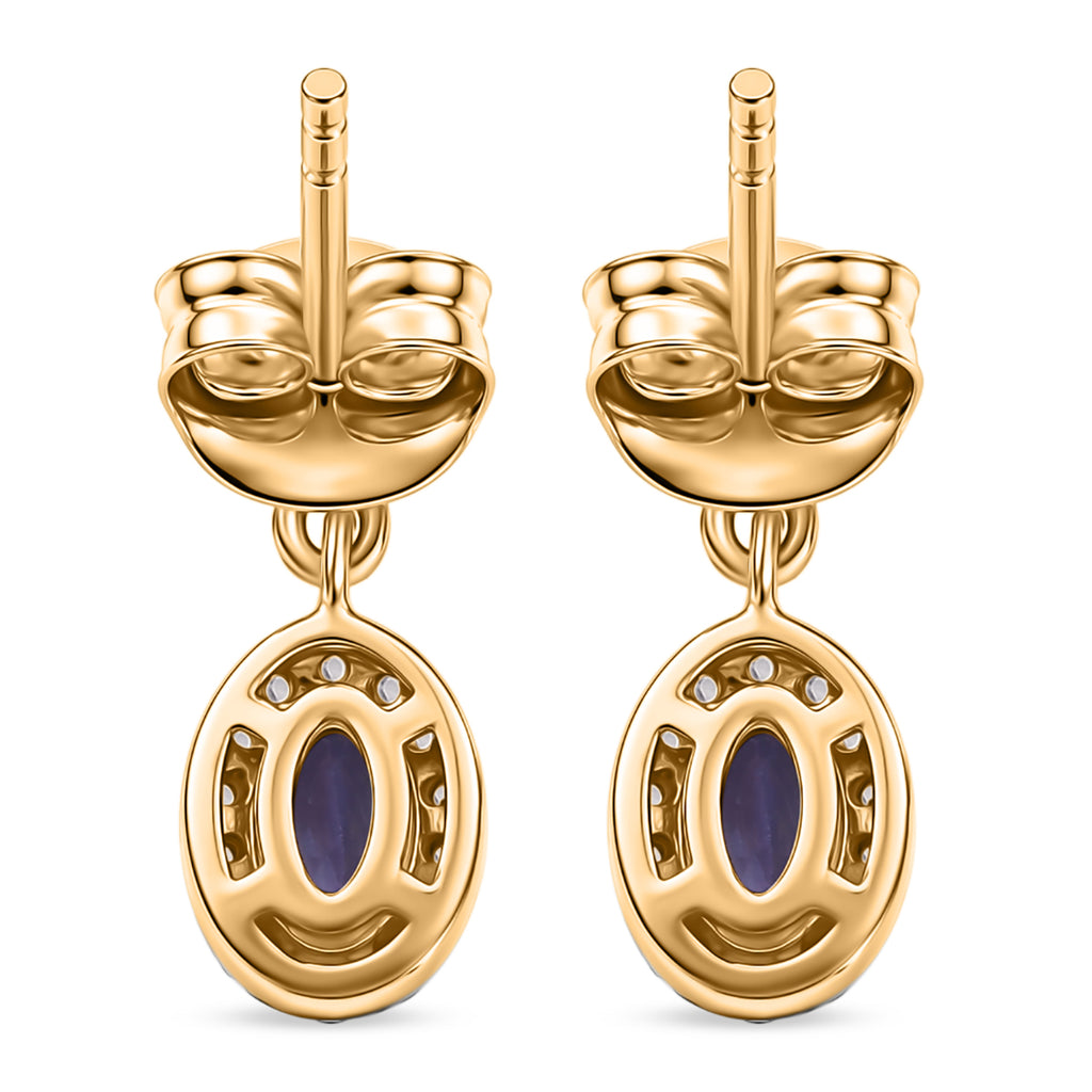 D'Joy - AAA Tanzanite & White Zircon Oval Halo Drop Earring with Push Post in Yellow Gold Plated Sterling Silver 1.00 Ct._8572710_5
