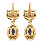 D'Joy - AAA Tanzanite & White Zircon Oval Halo Drop Earring with Push Post in Yellow Gold Plated Sterling Silver 1.00 Ct._8572710
