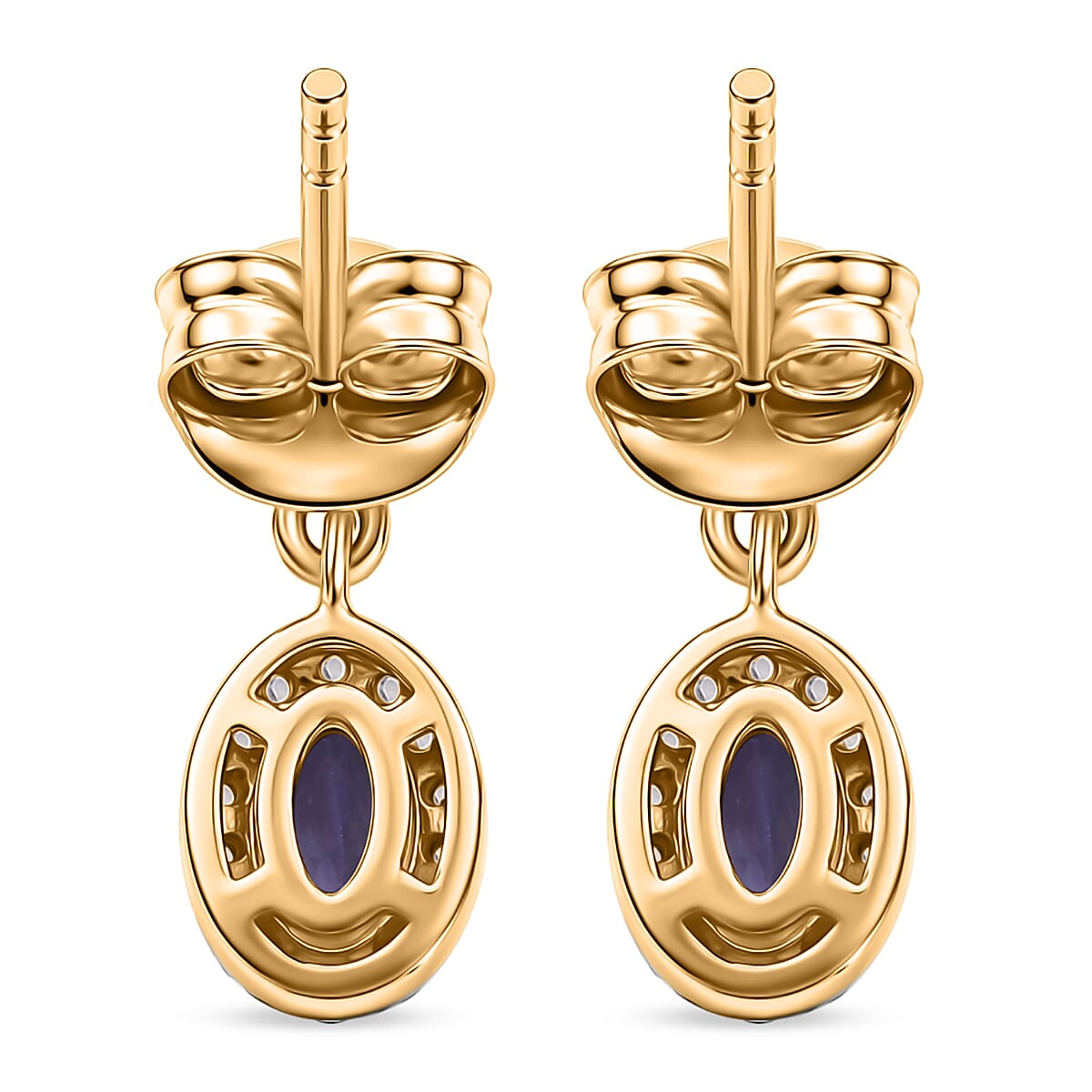 D'Joy - AAA Tanzanite &amp; White Zircon Oval Halo Drop Earring with Push Post in Yellow Gold Plated Sterling Silver 1.00 Ct. 8572710 6