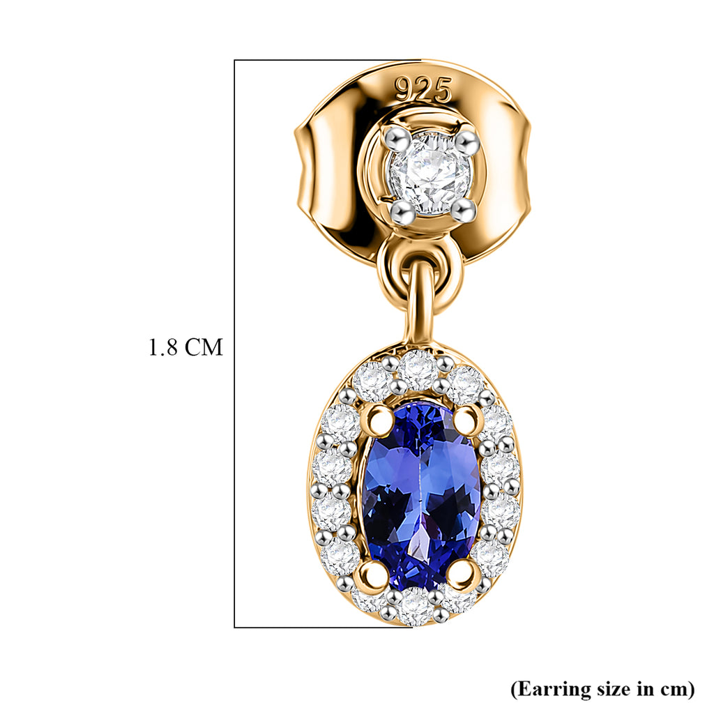 D'Joy - AAA Tanzanite & White Zircon Oval Halo Drop Earring with Push Post in Yellow Gold Plated Sterling Silver 1.00 Ct._8572710_6