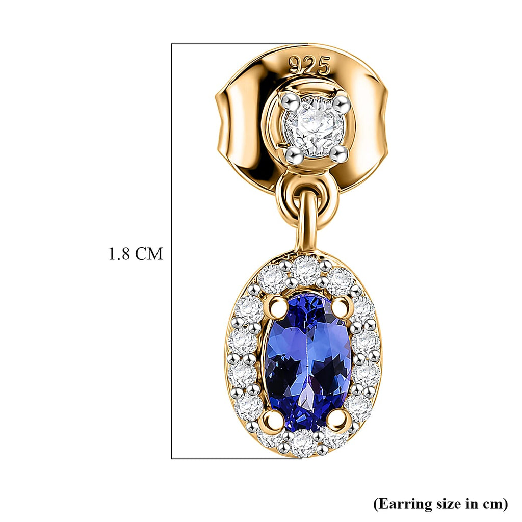 D'Joy - AAA Tanzanite & White Zircon Oval Halo Drop Earring with Push Post in Yellow Gold Plated Sterling Silver 1.00 Ct._8572710
