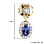 D'Joy - AAA Tanzanite & White Zircon Oval Halo Drop Earring with Push Post in Yellow Gold Plated Sterling Silver 1.00 Ct._8572710