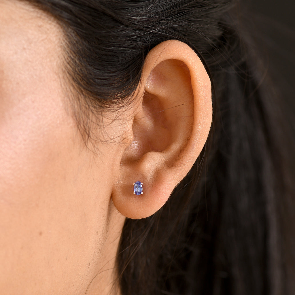 D'Joy - Tanzanite Solitaire Stud Push Post Earring in Platinum Overlay Sterling Silver_8572718_1