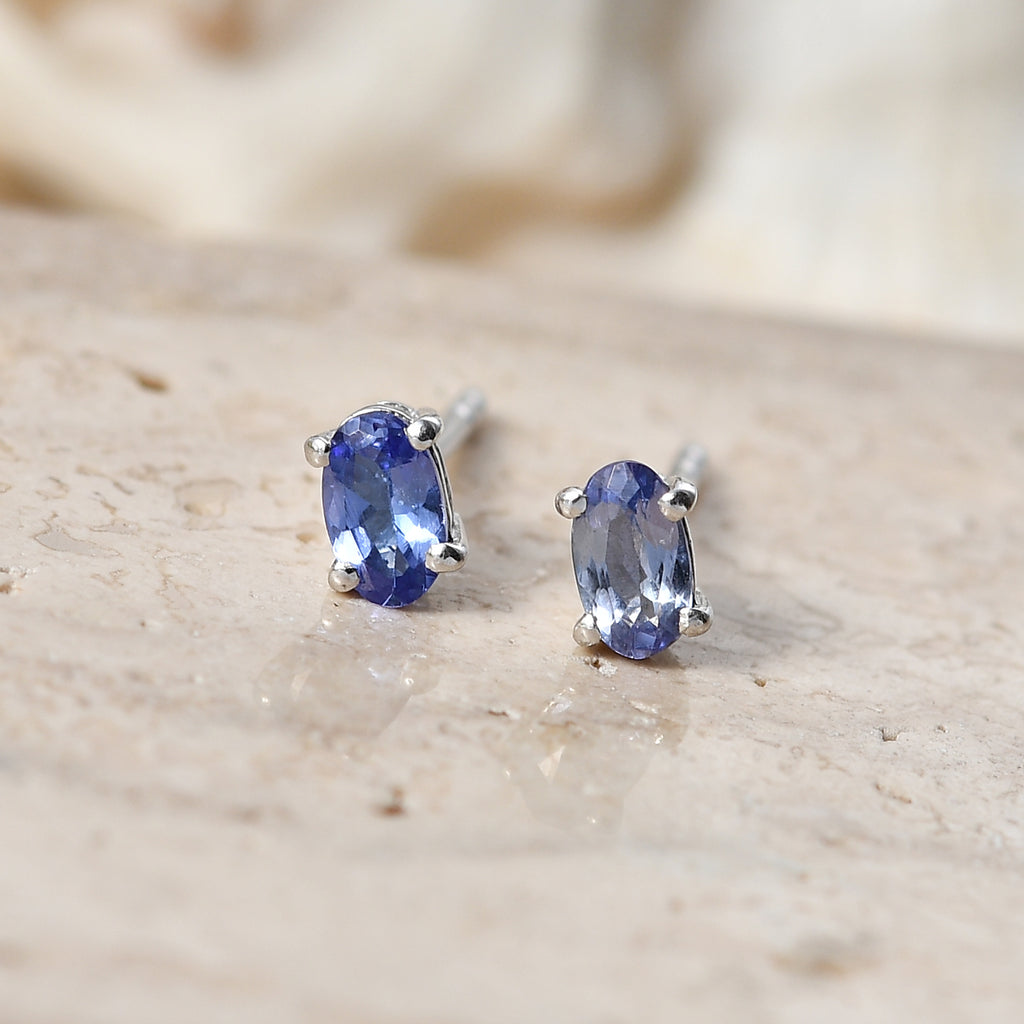 D'Joy - Tanzanite Solitaire Stud Push Post Earring in Platinum Overlay Sterling Silver_8572718_2