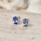 D'Joy - Tanzanite Solitaire Stud Push Post Earring in Platinum Overlay Sterling Silver_8572718
