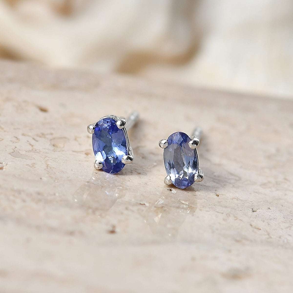 D'Joy - Tanzanite Solitaire Stud Push Post Earring in Platinum Overlay Sterling Silver 8572718 3
