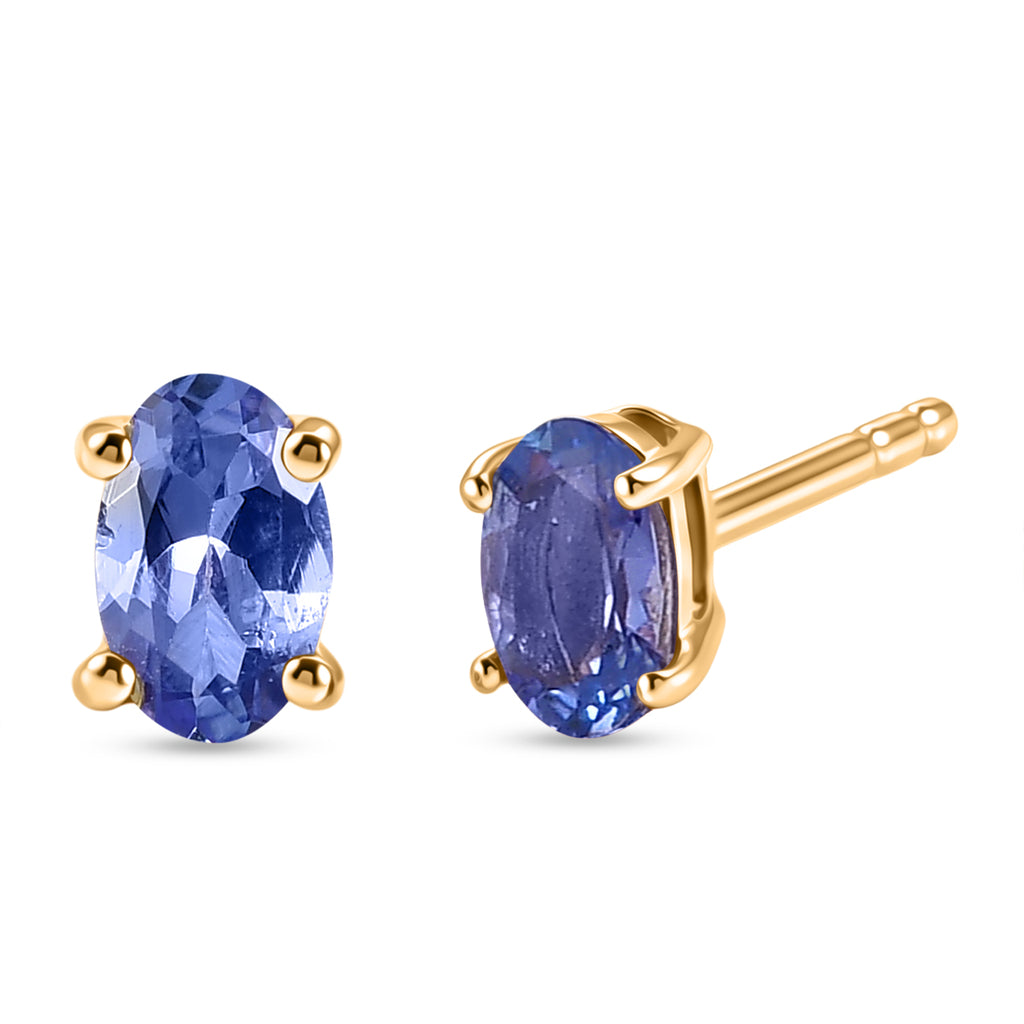 D'Joy - Tanzanite Solitaire Stud Push Post Earring in Yellow Gold Plated Sterling Silver_8572724
