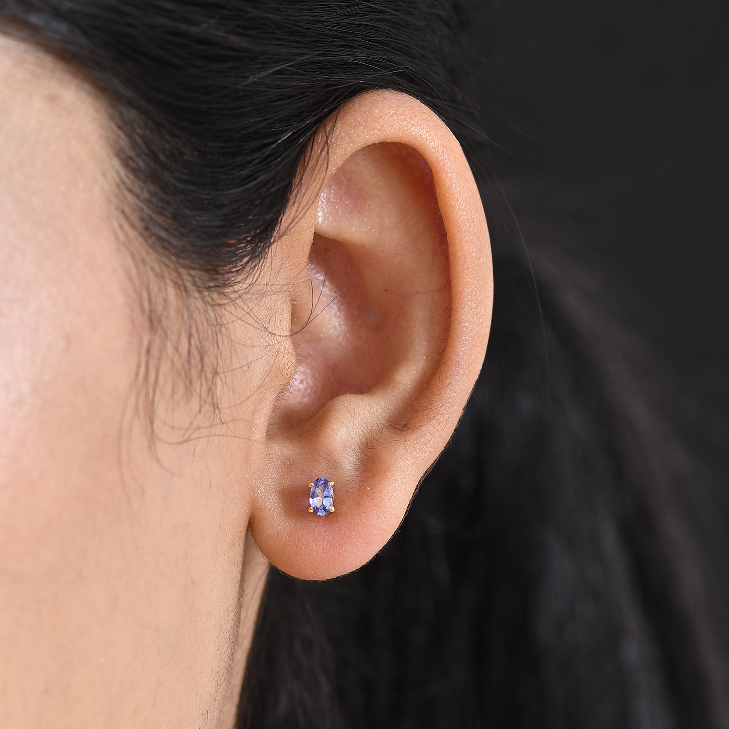 D'Joy - Tanzanite Solitaire Stud Push Post Earring in Yellow Gold Plated Sterling Silver 8572724 1
