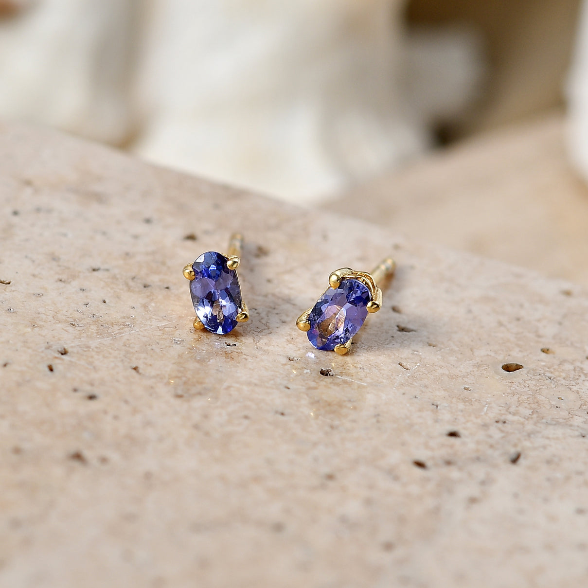 D'Joy - Tanzanite Solitaire Stud Push Post Earring in Yellow Gold Plated Sterling Silver 8572724 2