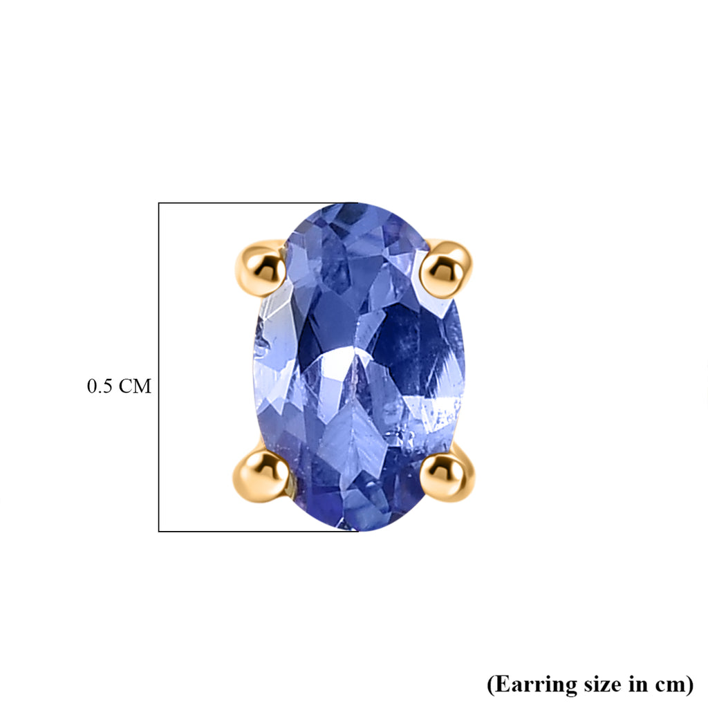 D'Joy - Tanzanite Solitaire Stud Push Post Earring in Yellow Gold Plated Sterling Silver_8572724_4