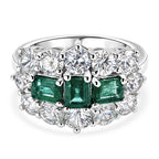D'Joy - AAA Zambian Emerald & White Zircon Cluster Ring in Rhodium Overlay Sterling Silver 4.90 Ct._8572730