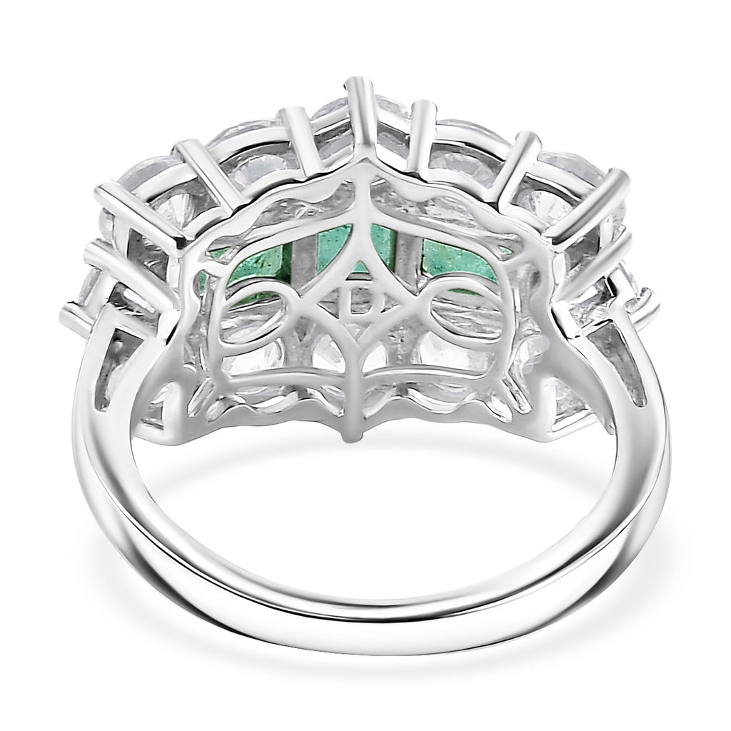 D'Joy - AAA Zambian Emerald & White Zircon Cluster Ring in Rhodium Overlay Sterling Silver 4.90 Ct._8572730_4