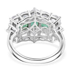 D'Joy - AAA Zambian Emerald & White Zircon Cluster Ring in Rhodium Overlay Sterling Silver 4.90 Ct._8572730_4
