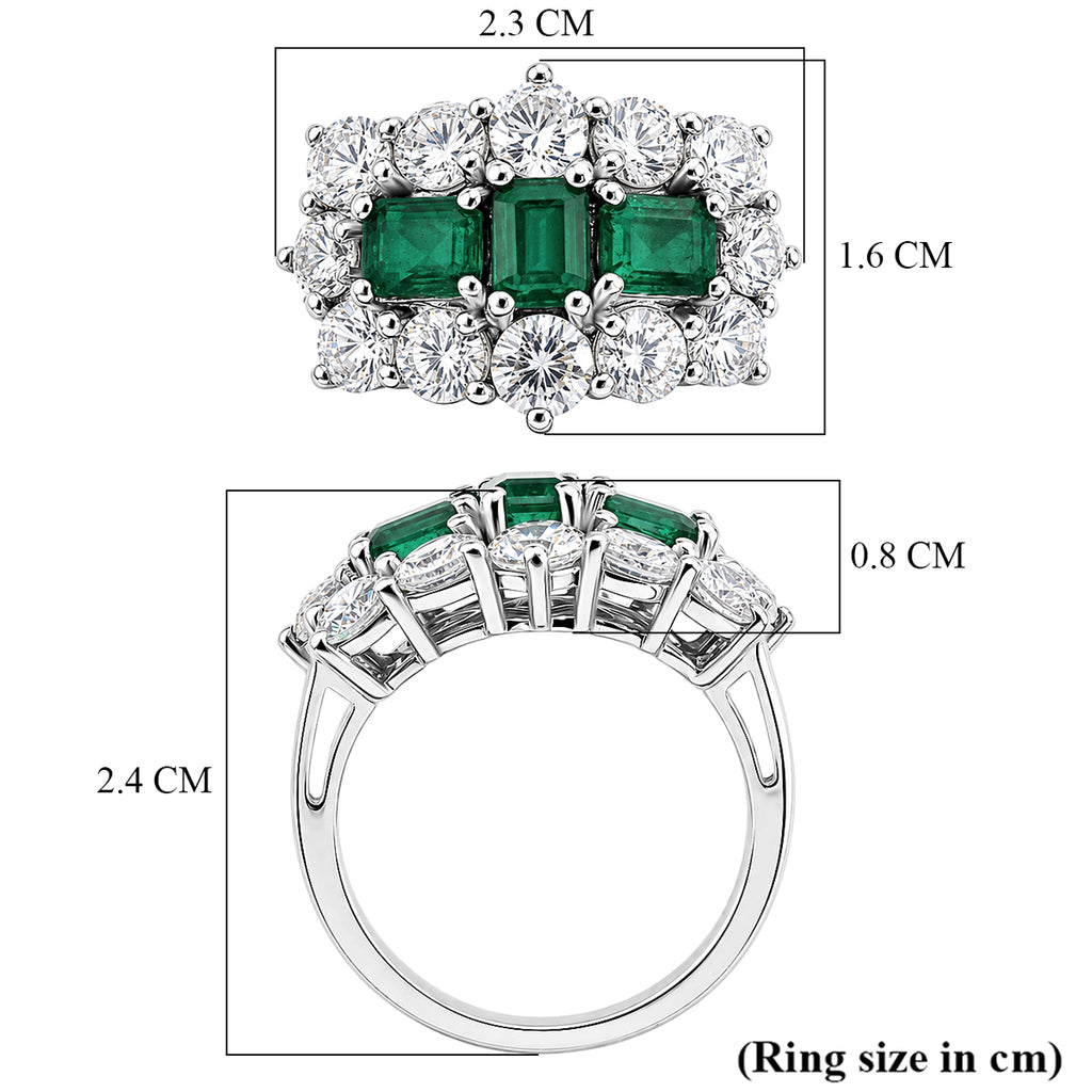 D'Joy - AAA Zambian Emerald & White Zircon Cluster Ring in Rhodium Overlay Sterling Silver 4.90 Ct._8572730_5