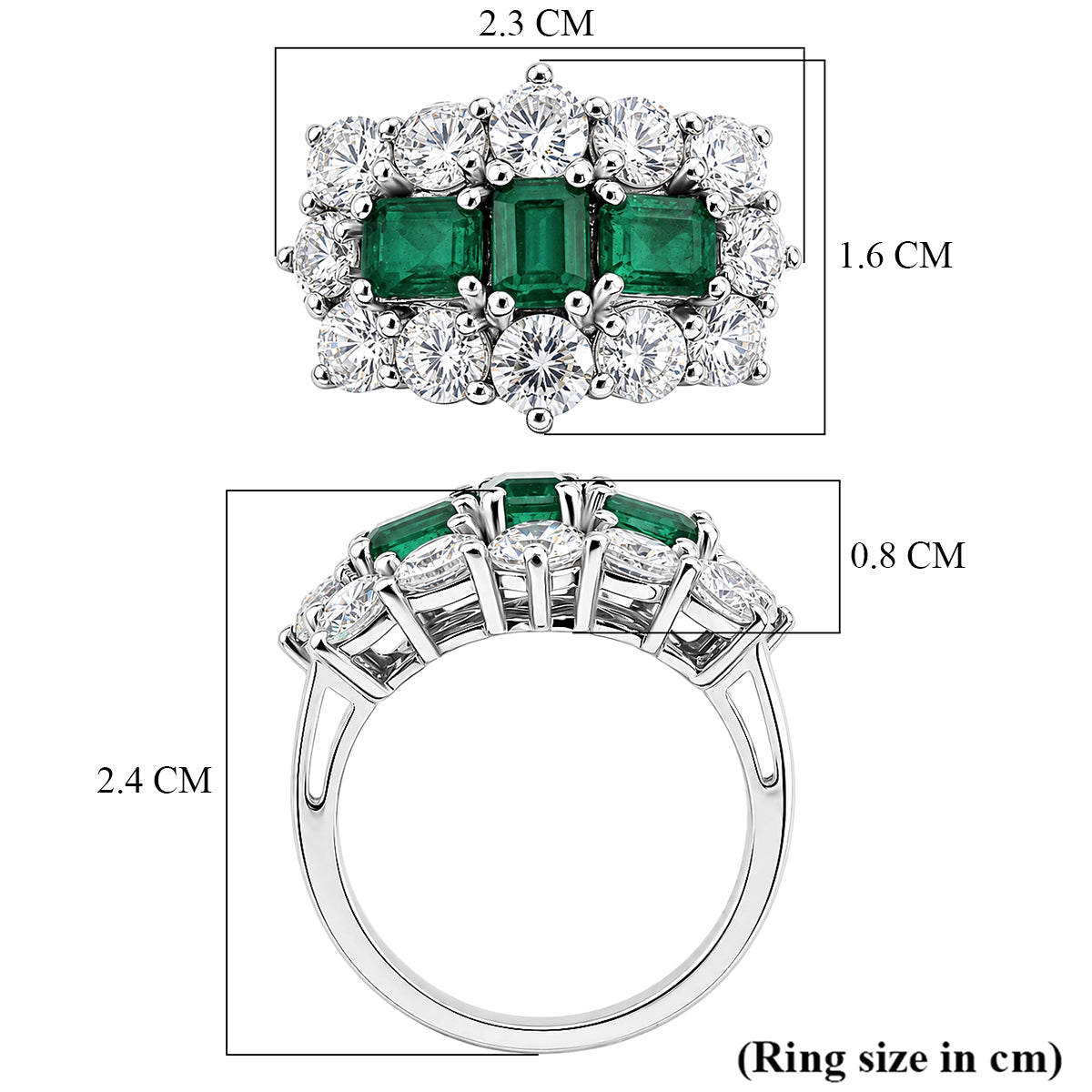 D'Joy - AAA Zambian Emerald &amp; White Zircon Cluster Ring in Rhodium Overlay Sterling Silver 4.90 Ct. 8572730 6