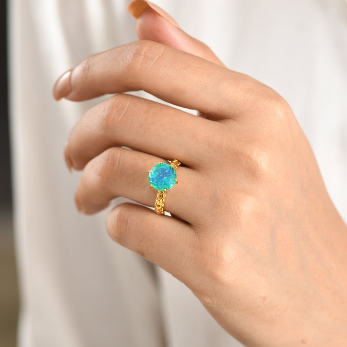 D'Joy - Peacock Triplet Quartz Solitaire Ring in Yellow Gold Plated Sterling Silver 4.00 Ct. 8572798 2