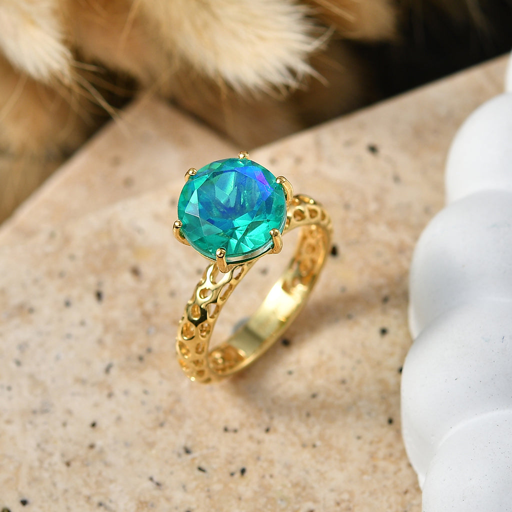 D'Joy - Peacock Triplet Quartz Solitaire Ring in Yellow Gold Plated Sterling Silver 4.00 Ct._8572799_2