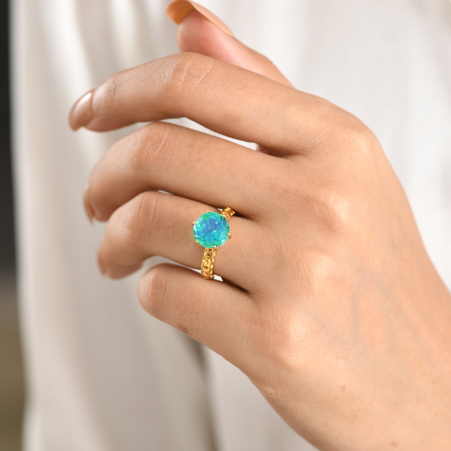D'Joy - Peacock Triplet Quartz Solitaire Ring in Yellow Gold Plated Sterling Silver 4.00 Ct. V32528297 2